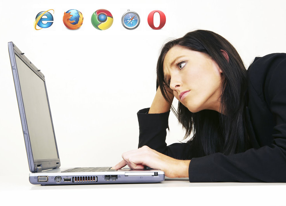 image of lady showing frustration with a do it yourself website builder slouching over a laptop computer georgia web development
