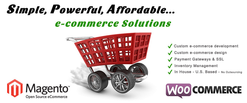 image of ecommerce software solutions provider shopping cart orange magento logo woocommerce purple logo georgia web development