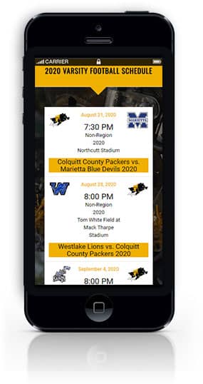 image of colquitt-county-packer-football-website-featured-project-mobile-view-2020-georgia-web-development