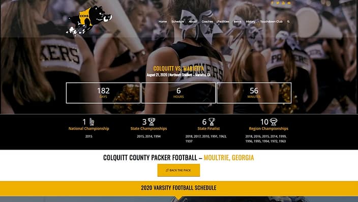 image of colquitt-county-packer-football-website-featured-project-desktop-view-2020-georgia-web-development